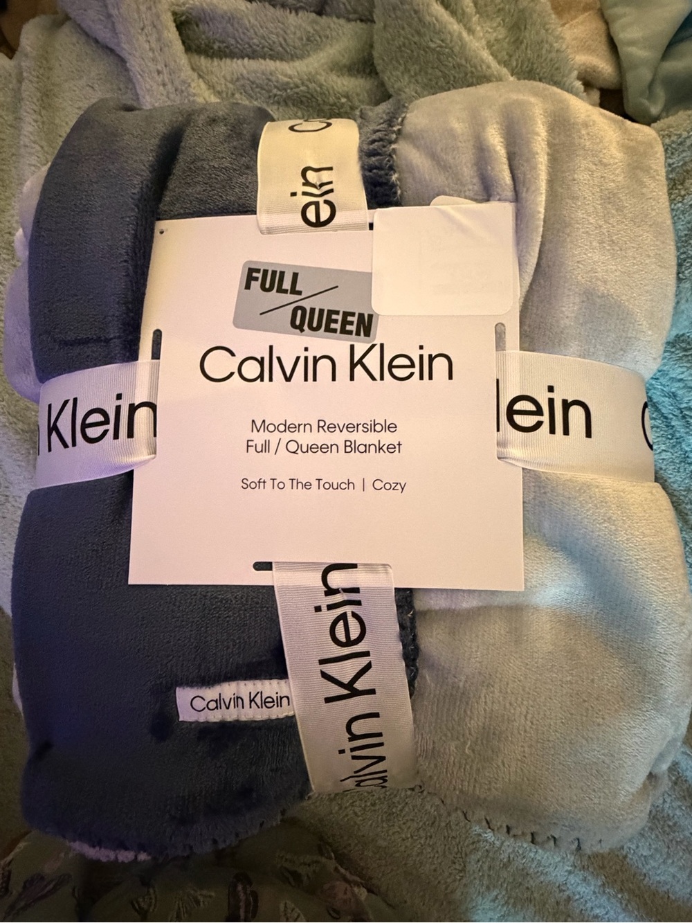 Calvin Klein Reversible Blanket in Navy & Gray